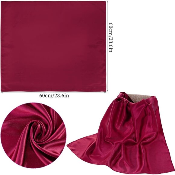 Women Wine Red Chiffon Square Ribbon Neck Scarf Satin Handkerchief For Halloween - Picture 2 of 7